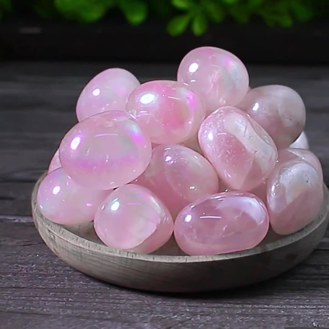 エンジェルオーラクォーツタンブルストーン5個、ピンクストーン