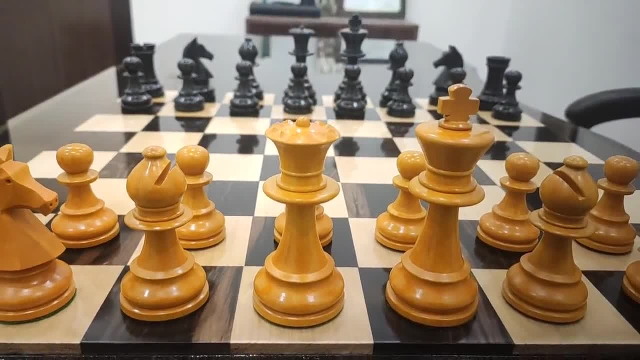 Combo of Reproduced 90s French Chavet Championship Tournament Chess Pieces  V2.0 in Ebonized / Box Wood 