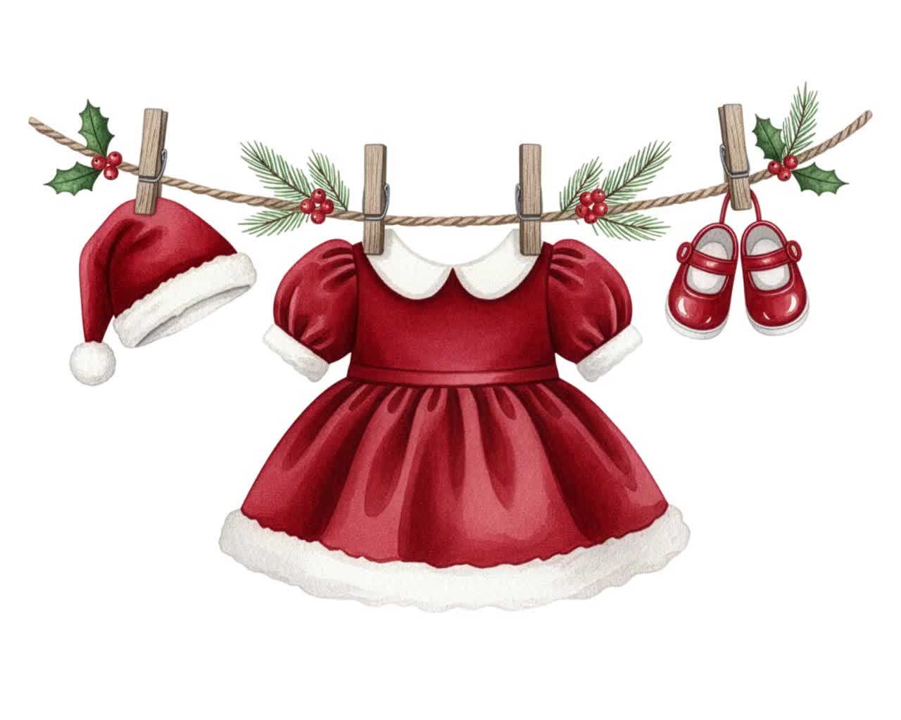 Watercolor Christmas Baby Clothesline Clipart Bundle | My First Christmas  New Baby PNG | Baby Clothes | Christmas Clipart | Digital Download