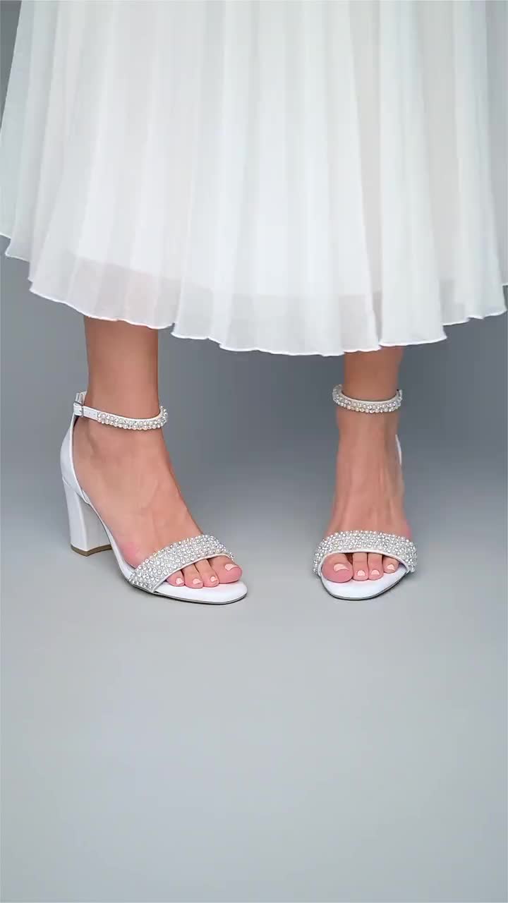 T-Strap Pearls Wedding Flat Sandals with Satin Ankle Strap | Flat sandals  wedding, Bridal flat sandals, Wedding flats