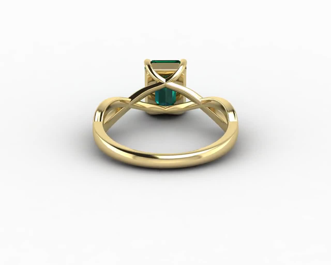 Green Emerald Engagement Ring in 14k Rose Gold, 8x6mm Emerald Cut, May  Birthstone Ring,Wedding Bridal,Solitaire Split Shank Ring by Sapheena