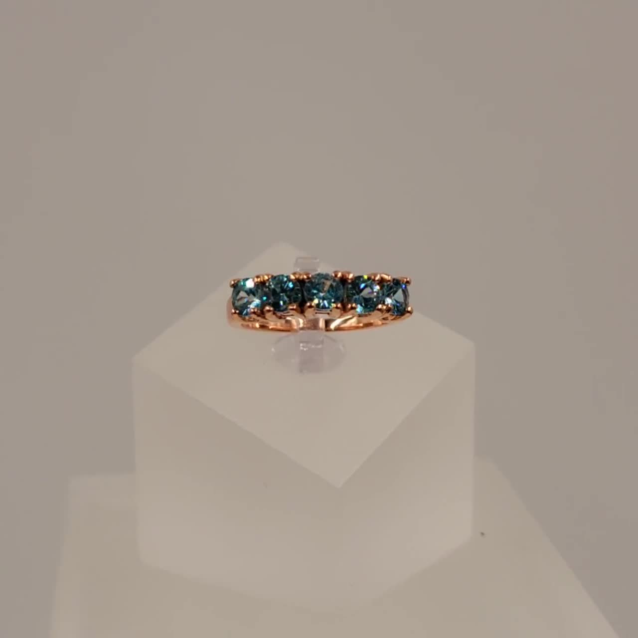 Seafoam Zircon Ring, Size L, Semi Precious, Rose Gold Plated