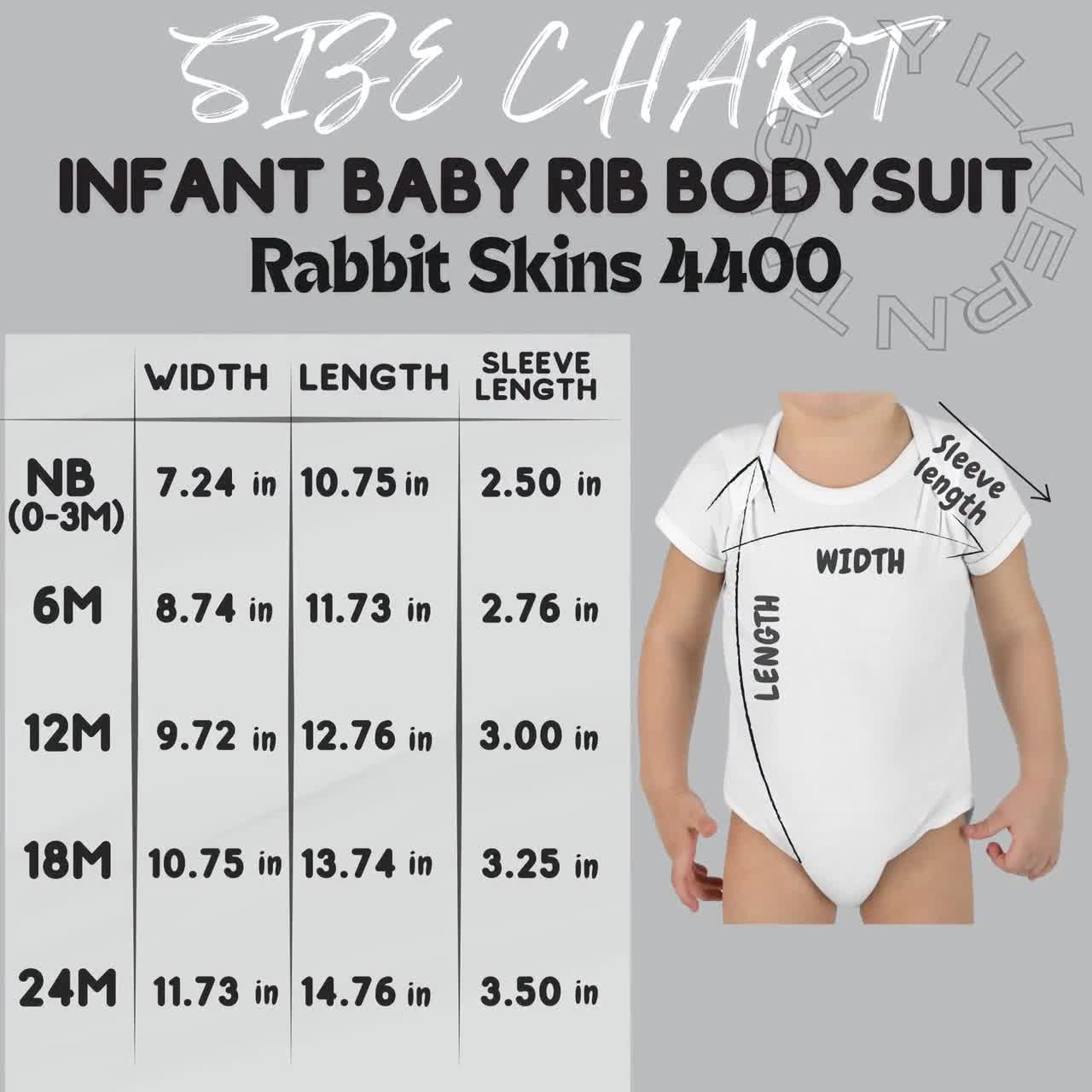 Infant Baby Rib Bodysuit Size Chart I Rabbit Skins 4400 Mockup and