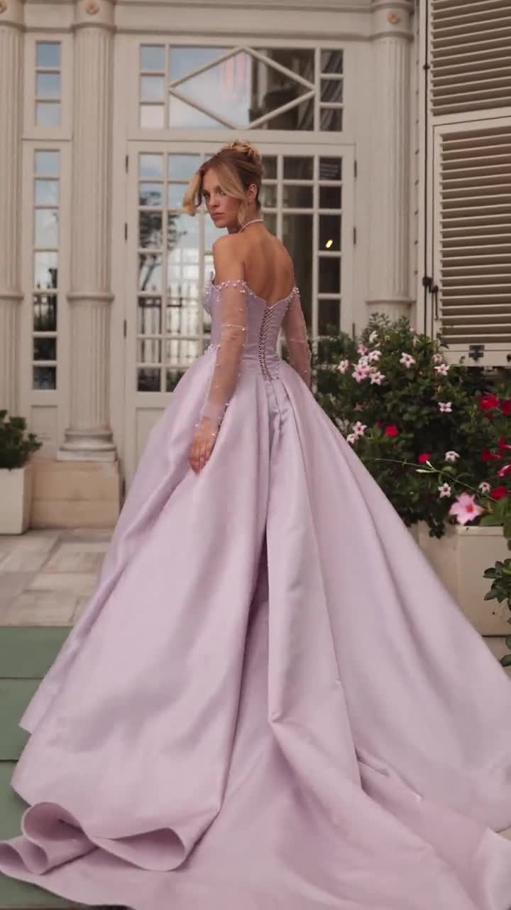 light purple engagement dress Lilac Engagement Gown with Slit – Signature Sparkle, Handmade
