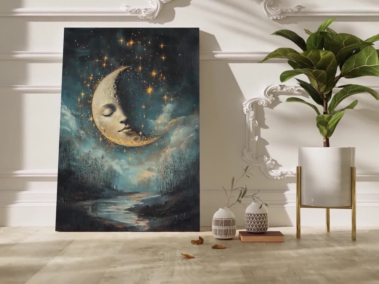 「MOON.」CLARITY ART Whimsical Crescent Moon Face Art Print, Vintage Dreamcore