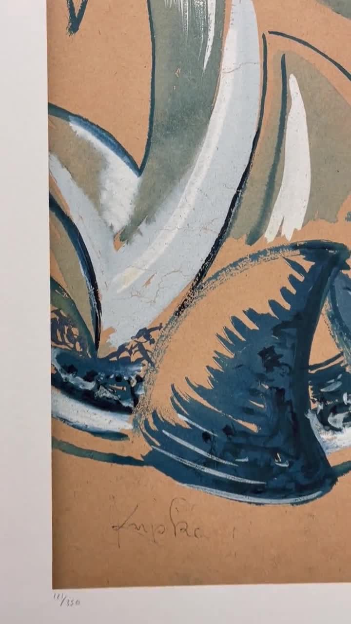 FRANTIŠEK KUPKA - 青とベージュの抽象的な構成 - 署名入り、番号入り