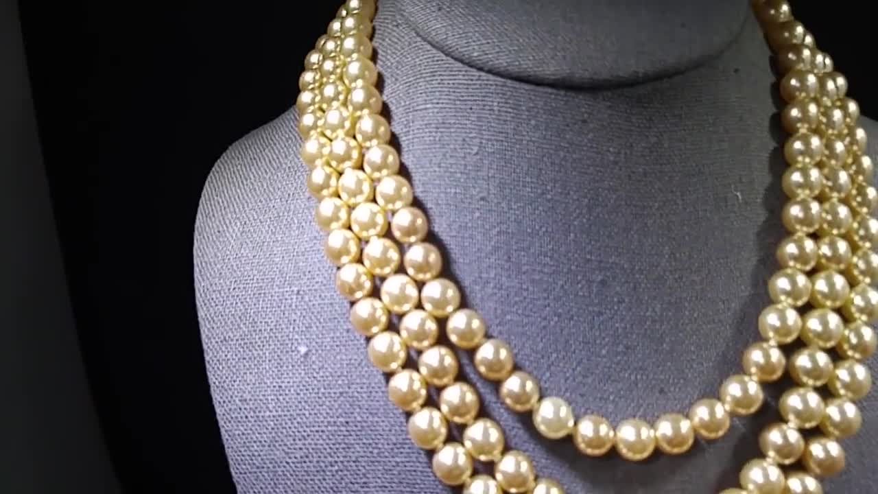 Faux Pearl Champagne Necklace Three Strands Glass Pearls - Etsy