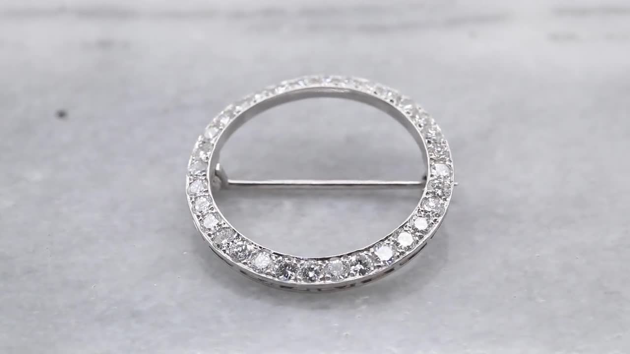 Platinum Diamond Circle Brooch-Pre-Owned Diamond