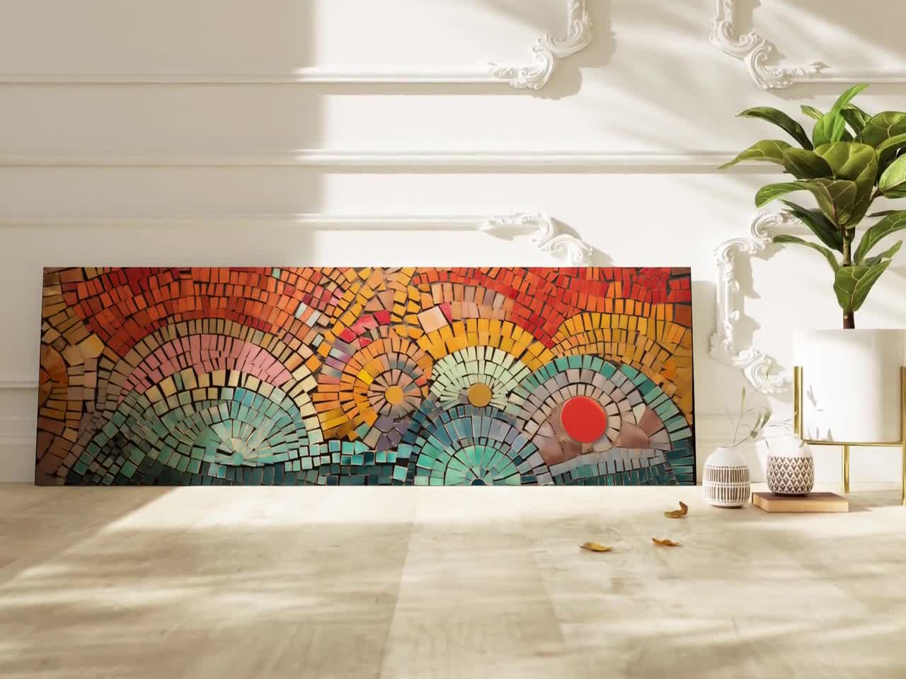 Mid Century Modern Framed Wall Art: Abstract Geometric Mosaic - Etsy