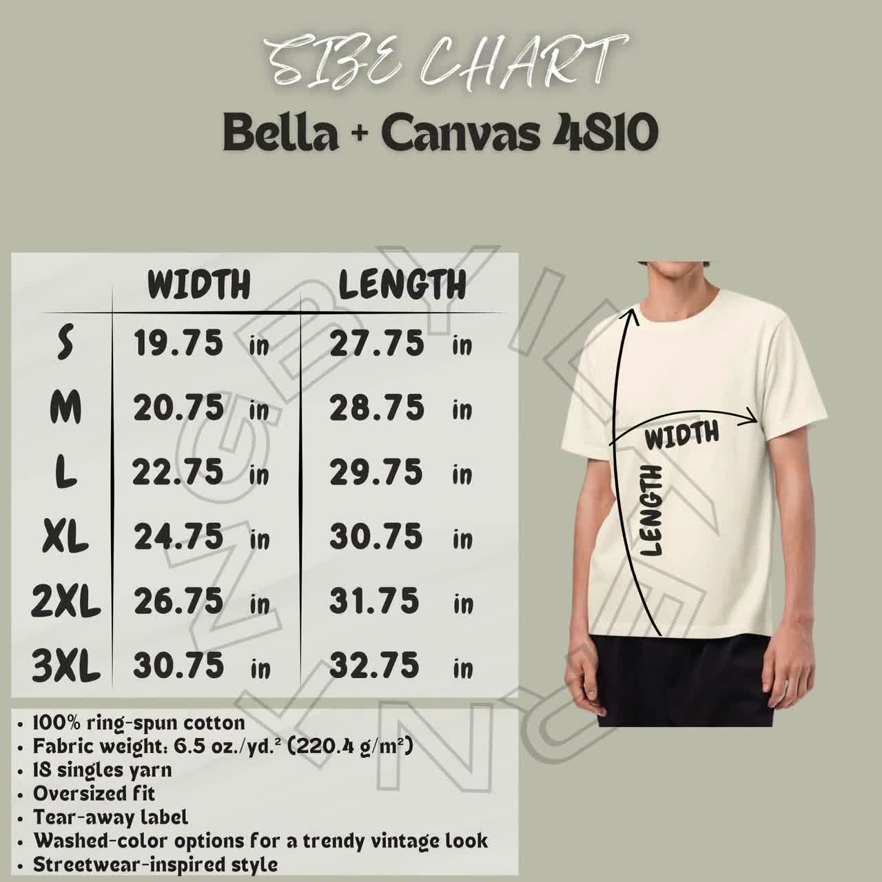 T-shirt Size Chart I Bella Canvas 4810 Size Chart I Size Chart I