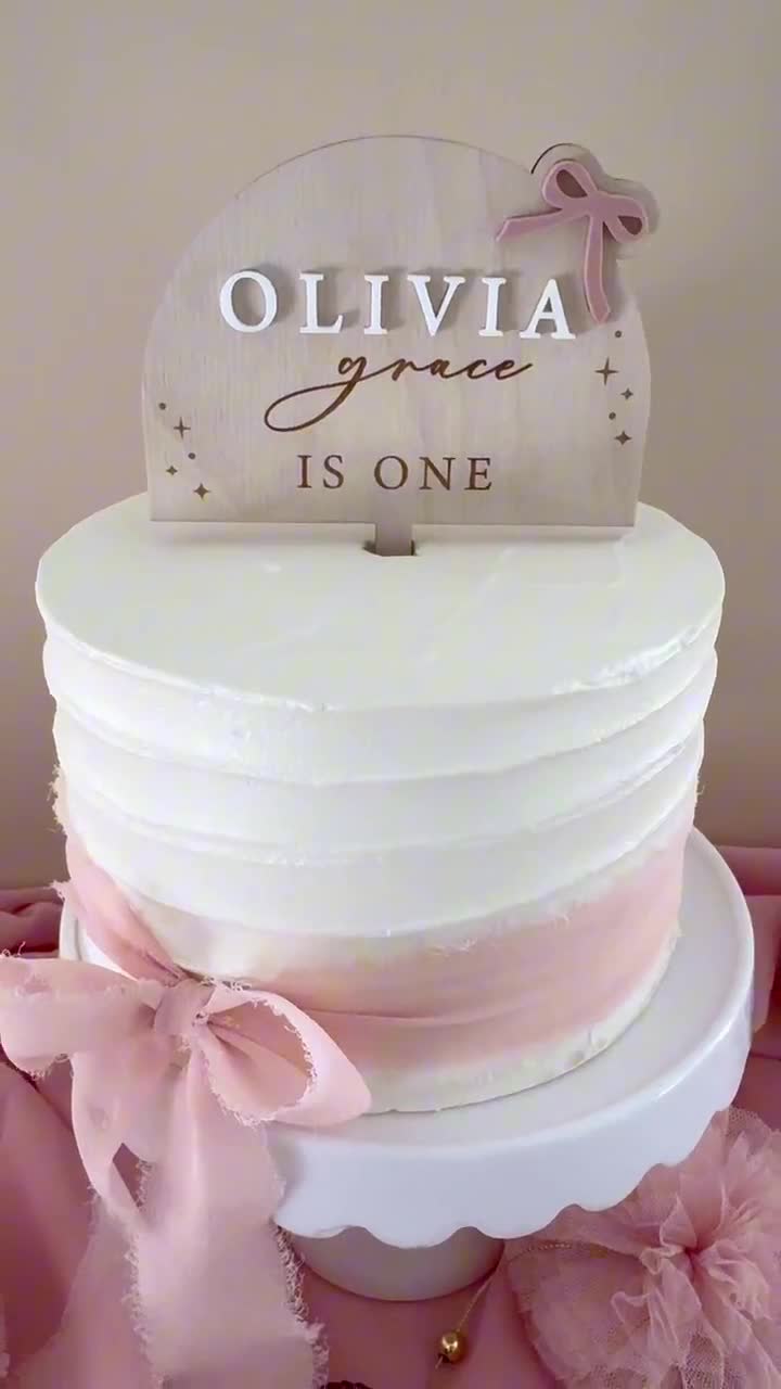 Sweet Pink Bow 1st Birthday Cake Topper – Girl's One Birthday Party Decor & Photo Prop - View #7