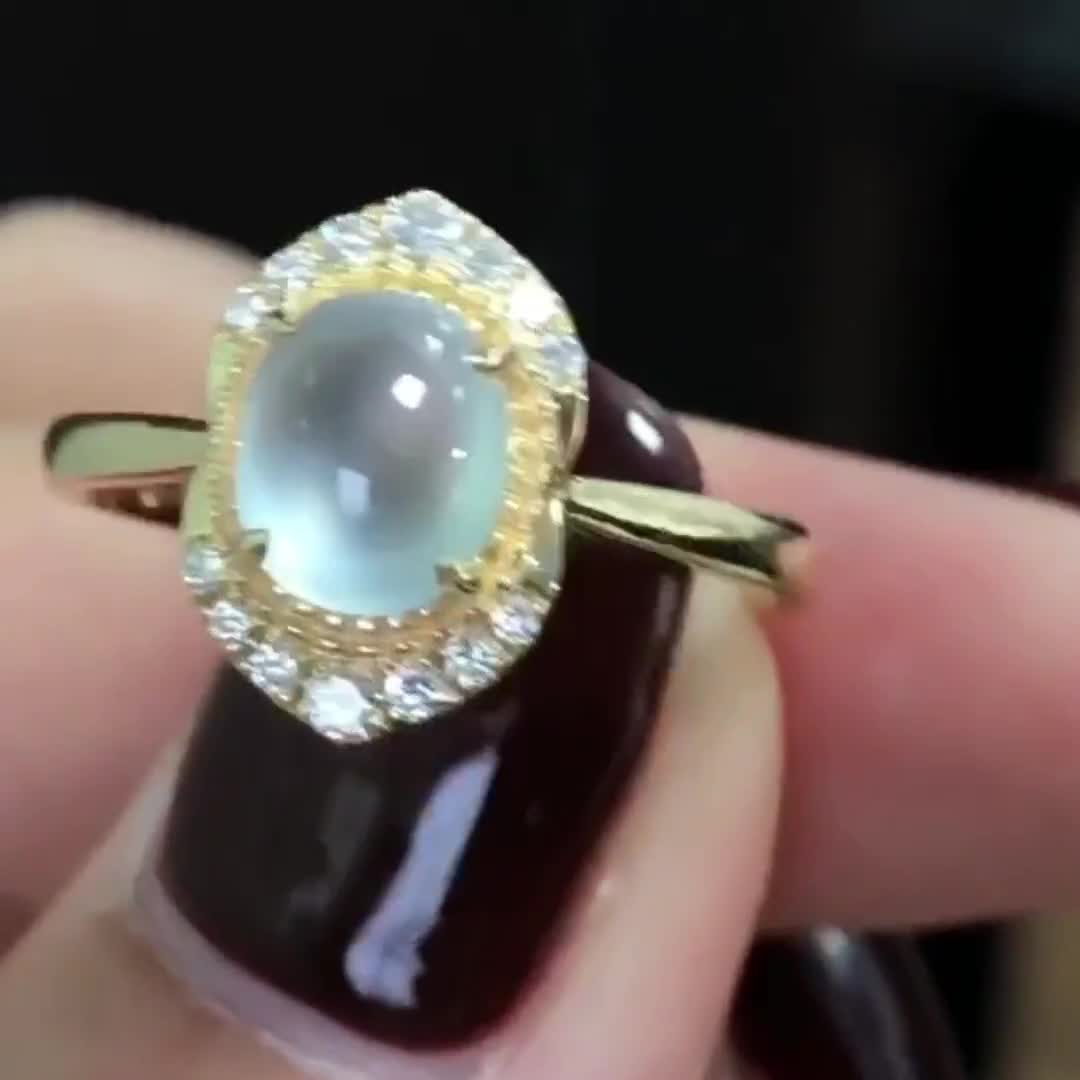 18K リアルゴールド ヴィンテージ 翡翠 ダイヤモンド リング