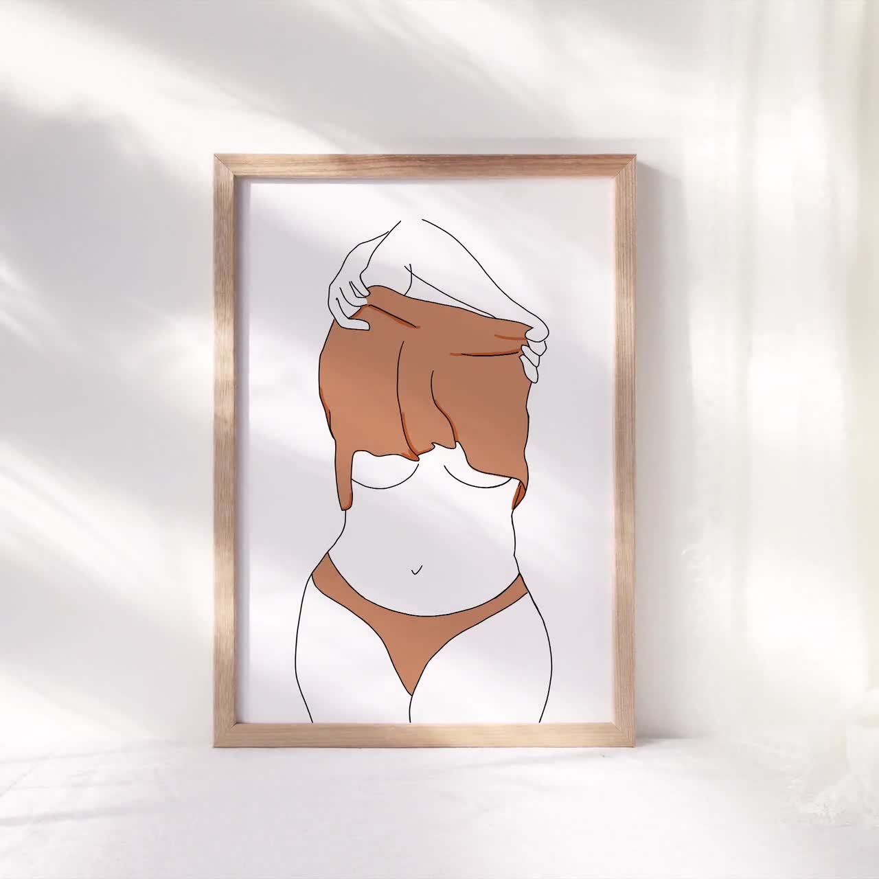 Curvy Woman Get Naked Line Art Body Positive Art Print Plus
