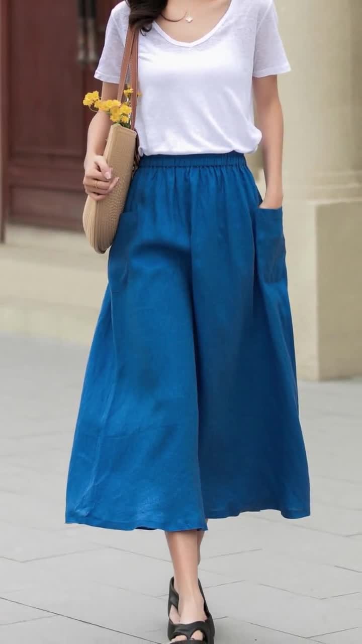 Linen Skirt, Midi Skirt, Green Button Front Skirt, Womens Linen Midi Skirt,  A-line Skirt, Plus Size Skirt With Pockets, Xiaolizi 3697 -  Canada