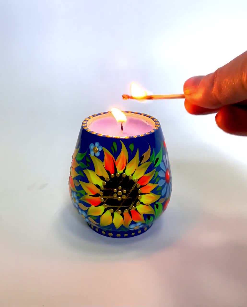 Portacandele girasole, Candele Tea Light dipinte a mano ucraine,  Portacandele Tealight, Candela in legno Petrykivka, Regalo per la casa -   Italia