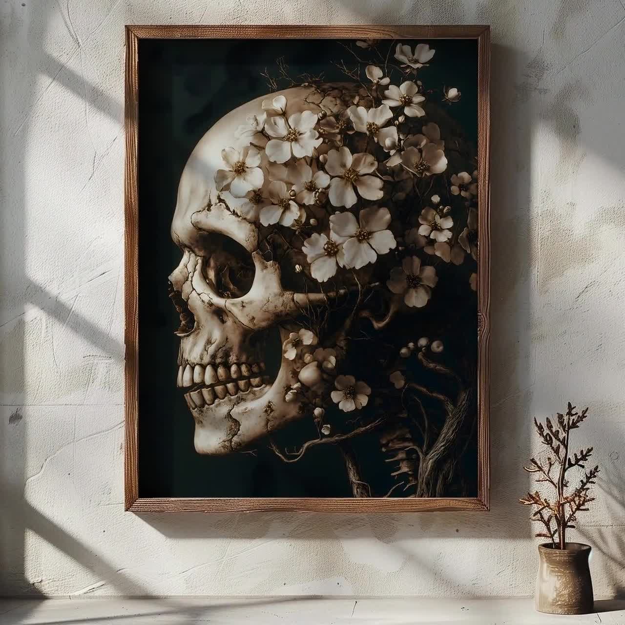 Floral Skull - Botanical Painting Print Dark Academia Printable