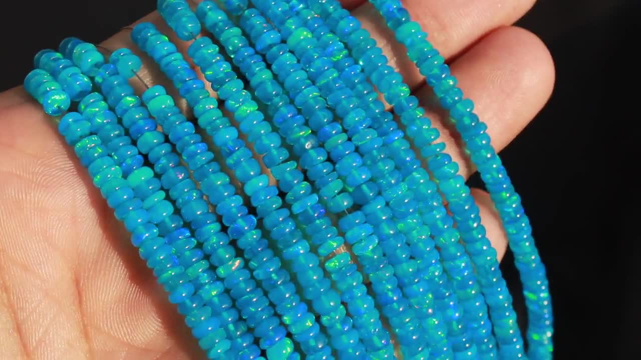 AAA++ Paraiba Blue Opal Faceted Rondelle, 3.5-5mm Blue Opal Faceted Beads, Ethiopian Opal Rondelle retail Beads, Fire Opal Beads, Gemstone Beads