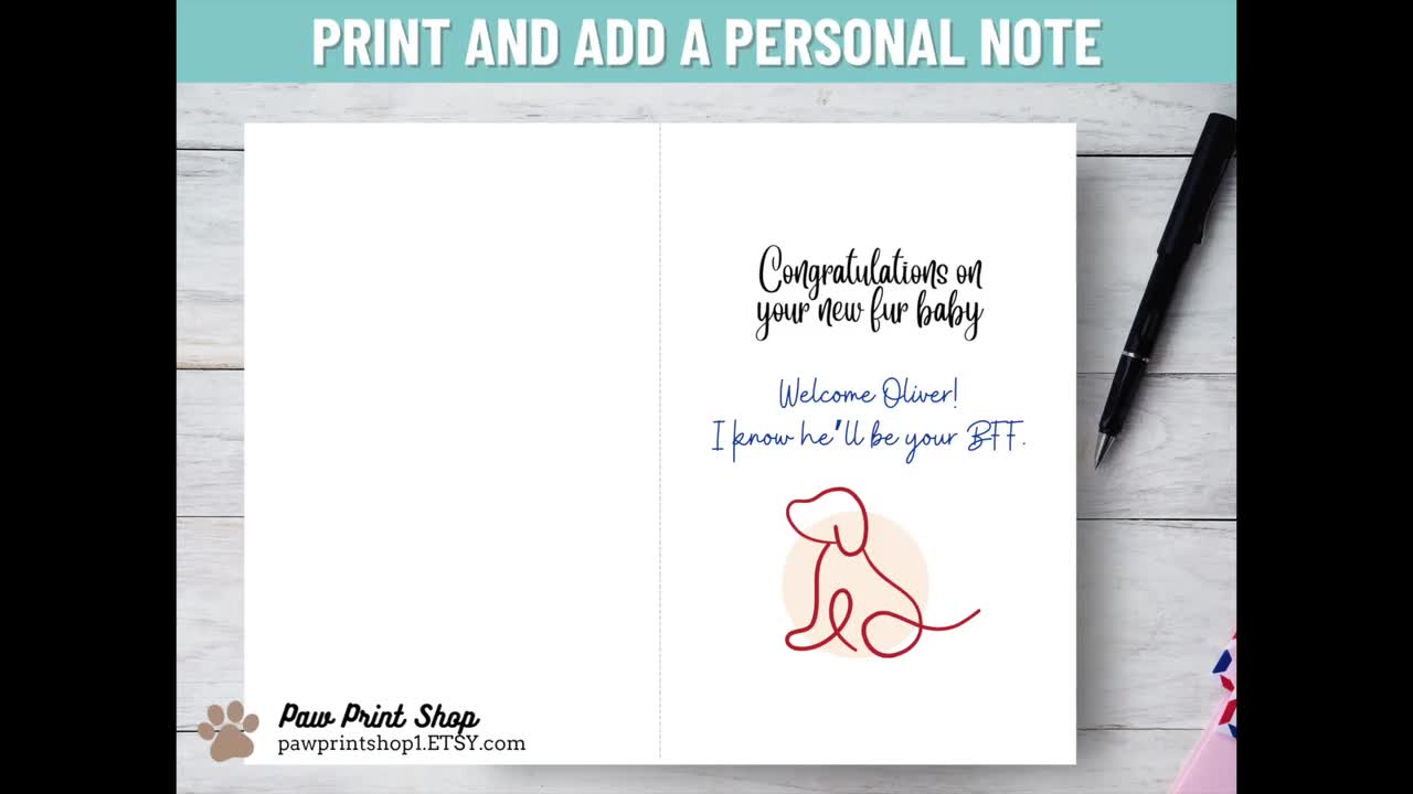 Neuer Hund Karte Printable | DIGITALER DOWNLOAD | Neue Welpenkarte | Neue Haustier Karte zum Ausdrucken | Hund Glückwunschkarte | Haustier Adoption Karte video poster