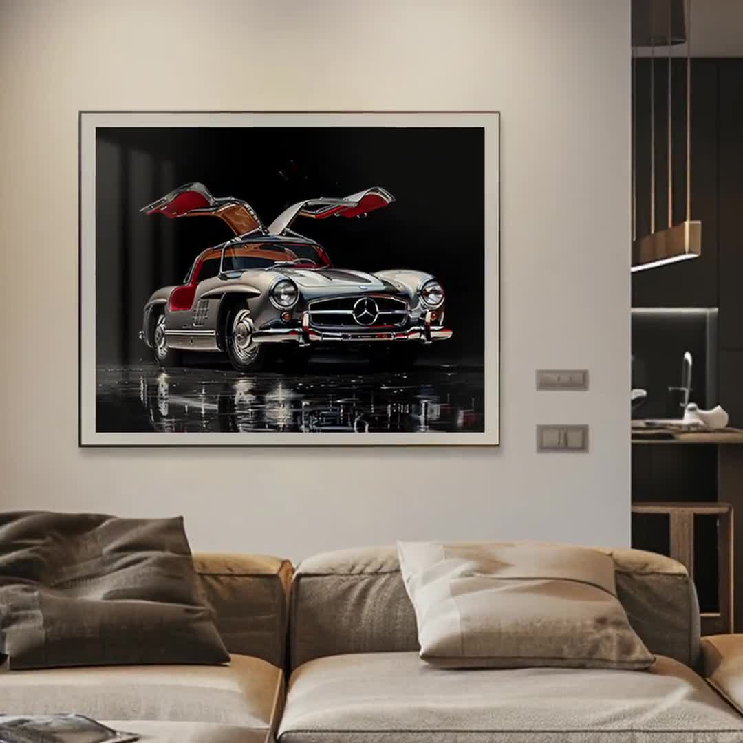 Mercedes-benz 300 SL Gullwing Oil Painting: Classic Car Art