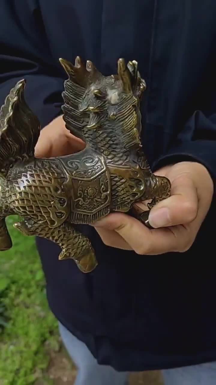 Pair Copper Qilin Statues, Feng Shui Decor, Temple Guardian - Etsy