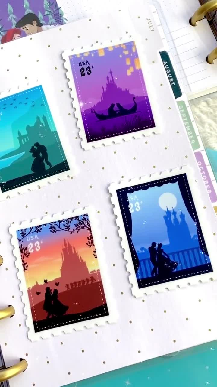 Ariel Prince Eric Postage Stamp Sticker/ Little Mermaid Vintage Retro Disney Couple Water bottle Cellphone Decals video poster