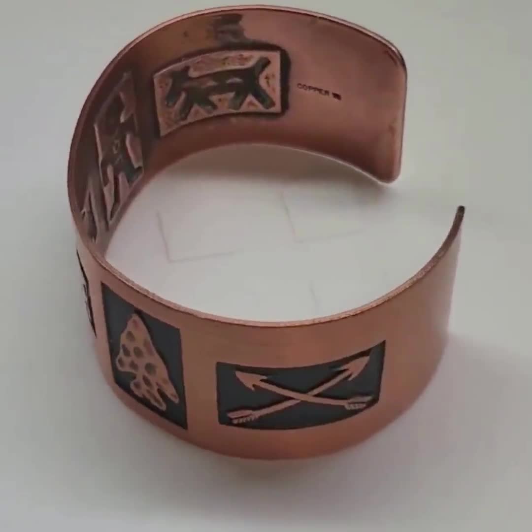 VTG Embossed Copper Bangle Bracelet Navajo Thunderbird Arrowhead