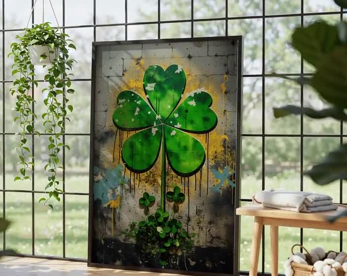 Shamrock Graffiti Wall Art, Digital Download, Colorful Irish Wall