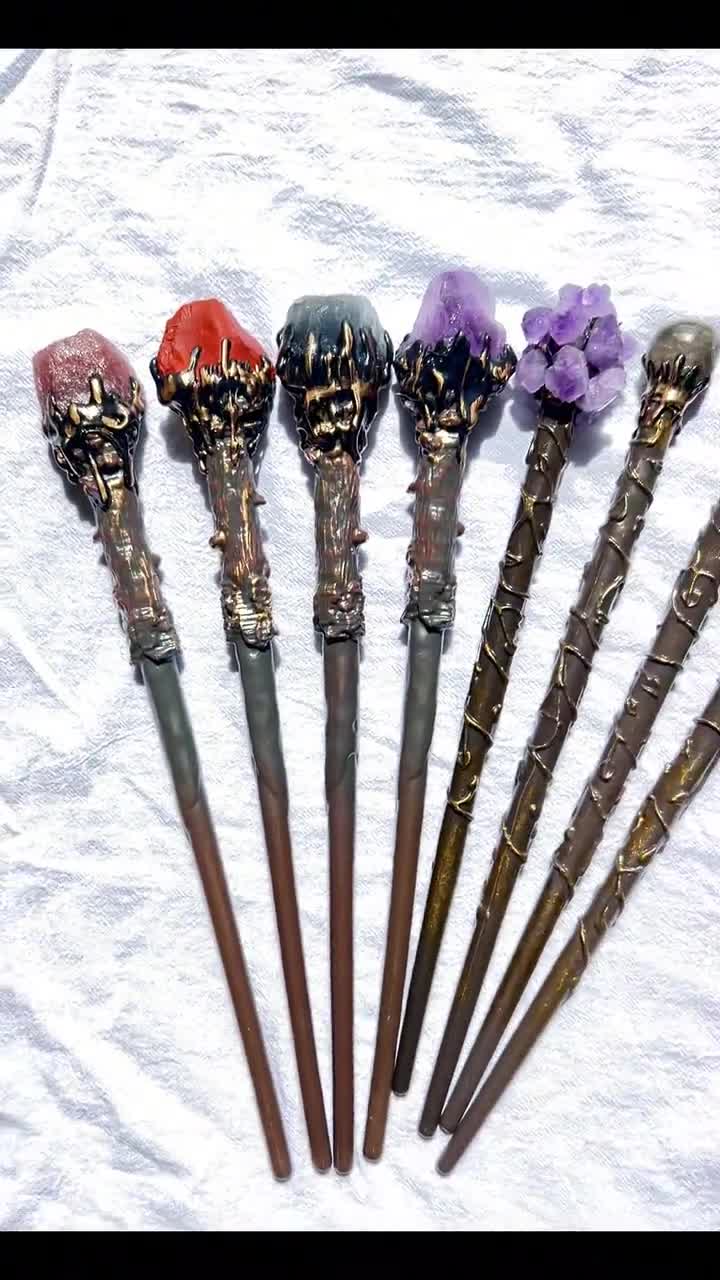 Varita De Cristal Y Madera Artesanal – Bastón De Brujería Con Punta De Cristal, Decoración Para Halloween, Jardín, Cosplay Y Meditación