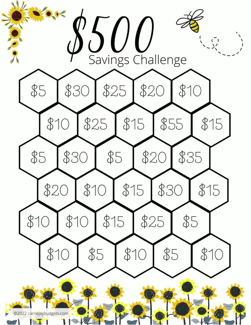 30 Day Savings Challenge 500 Bee Money Savings Challenge - Etsy