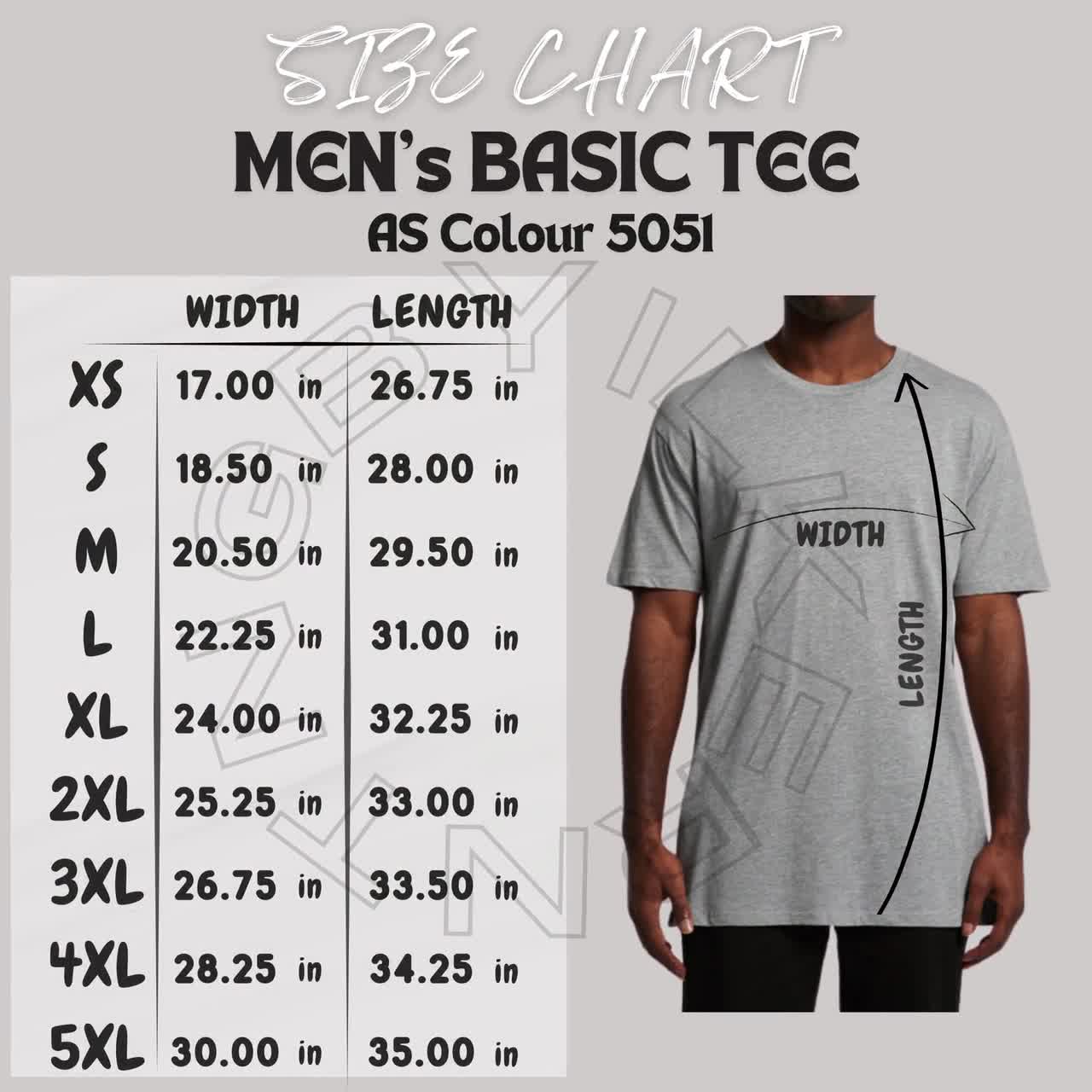 Tee Size Chart I Men's Basic Tee Size Chart I AS Colour 5051 Size