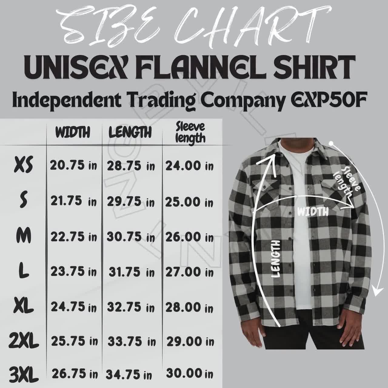 Unisex Flannel Shirt Size Chart Unisex Flannel Shirt Mockup