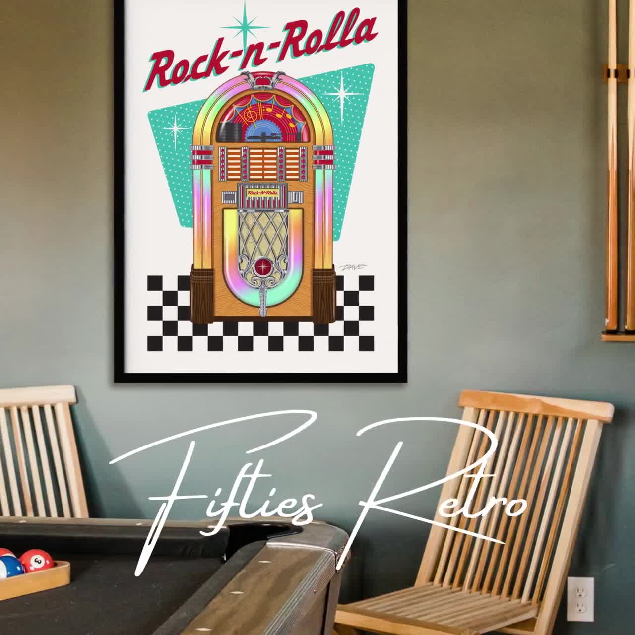 50s Rock & Roll Decor | Jukebox Art Print | 1950s Party | Sock Hop