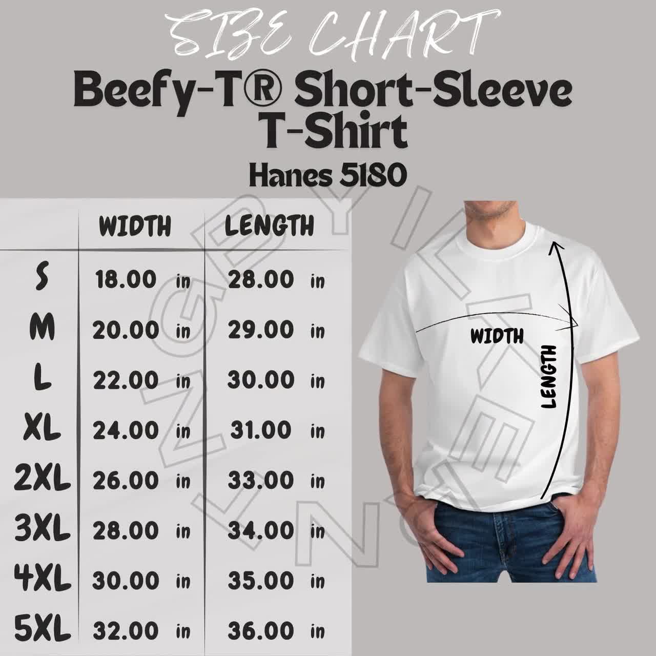 T-shirt Size Chart I Hanes 5180 Size Chart | Size Chart | Beefy-t
