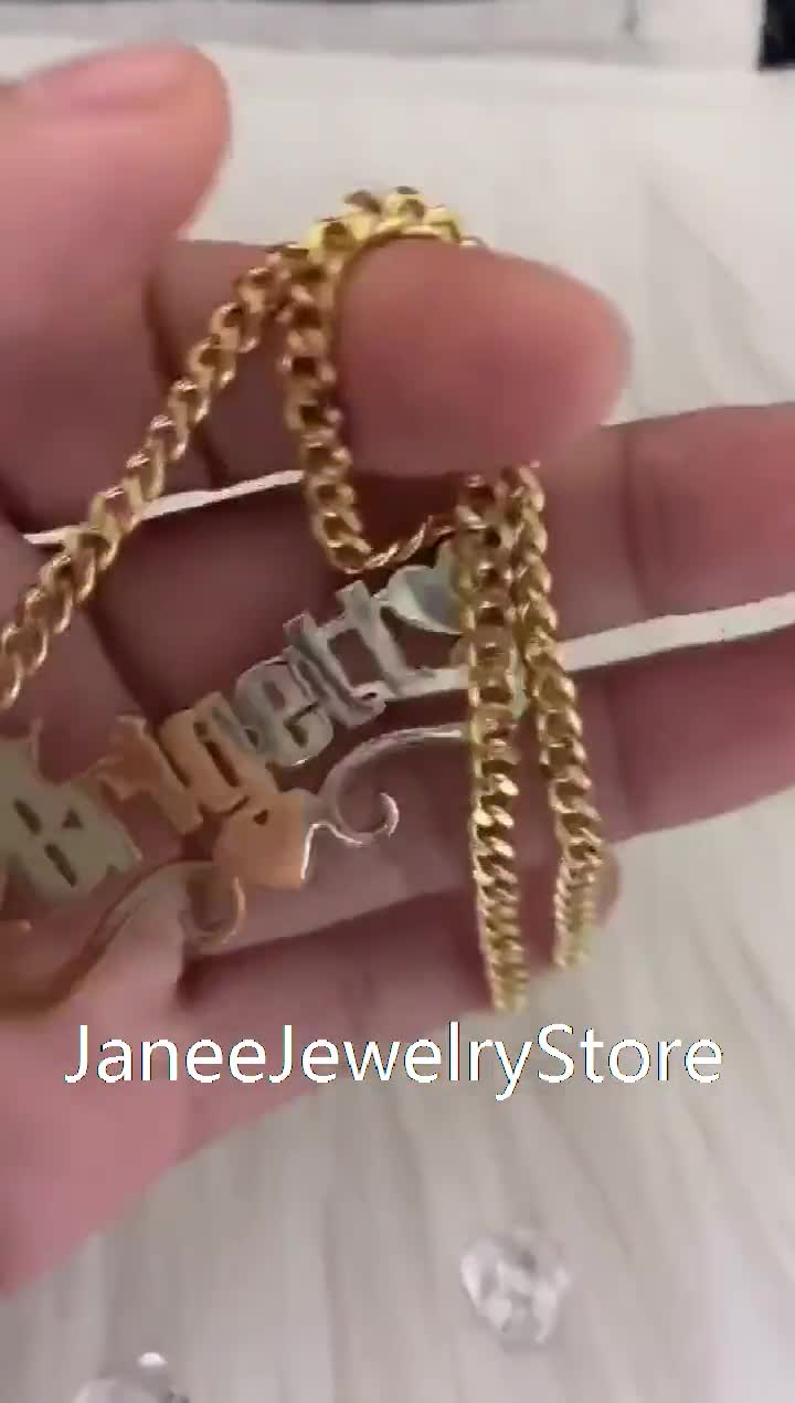 14k Rose Gold Miami Cuban Link Personalized Large Old English Nameplate  Necklace