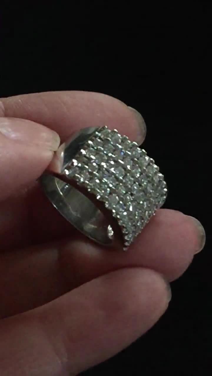 14KWG ダイヤモンド　ボリューム　幅広リング 14K ホワイト ゴールド ワイド ダイヤモンド バンド - サイズ