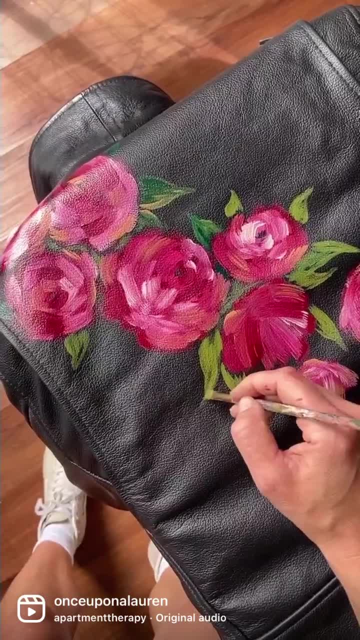 Hand Painted Leather Jacket Snake & Flowers 