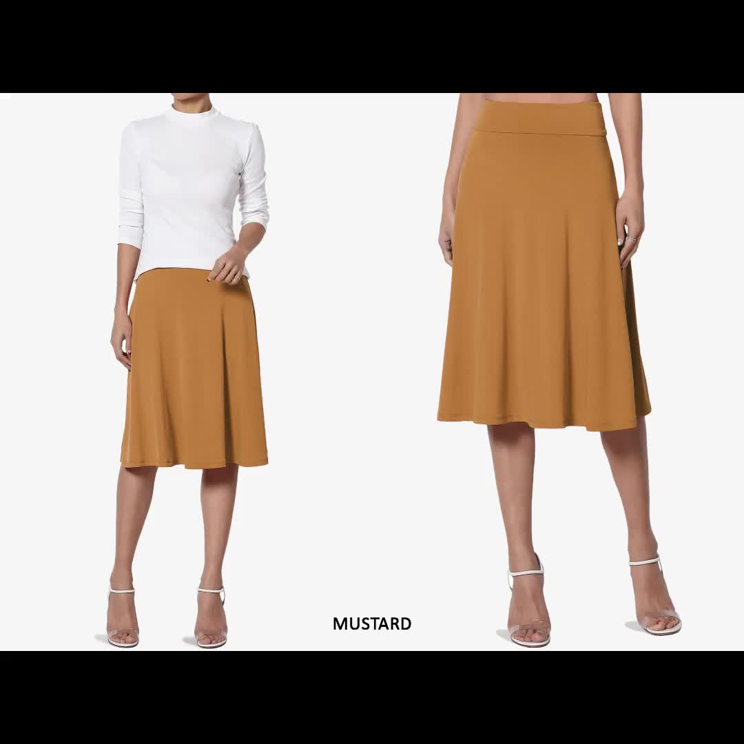 Upcycled Folded Waist Knee Length Midi Skirt/ Flare Skirt