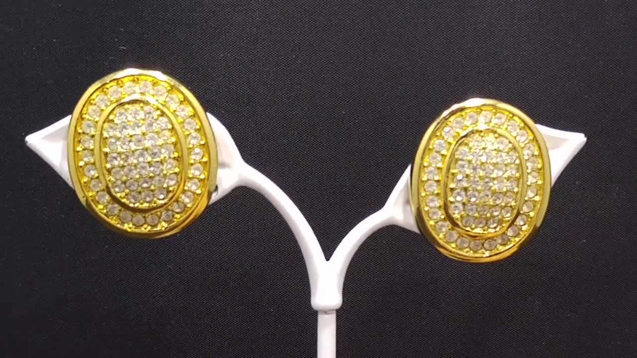 Christian Dior Pave Clear Rhinestone Clip Earrings, Gold