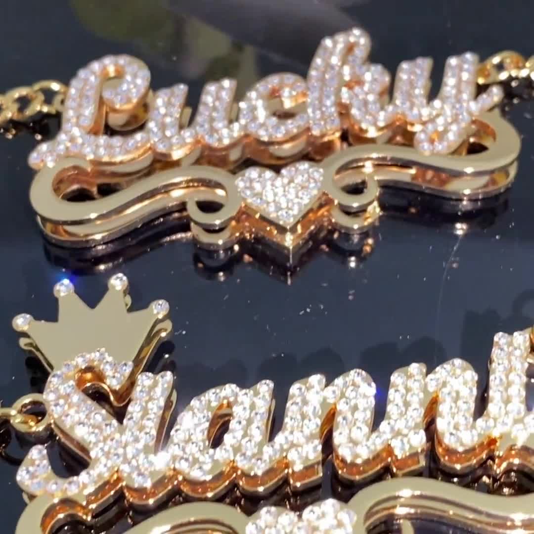 18K Gold Plated Double Name Necklace: Personalized Diamond Accent