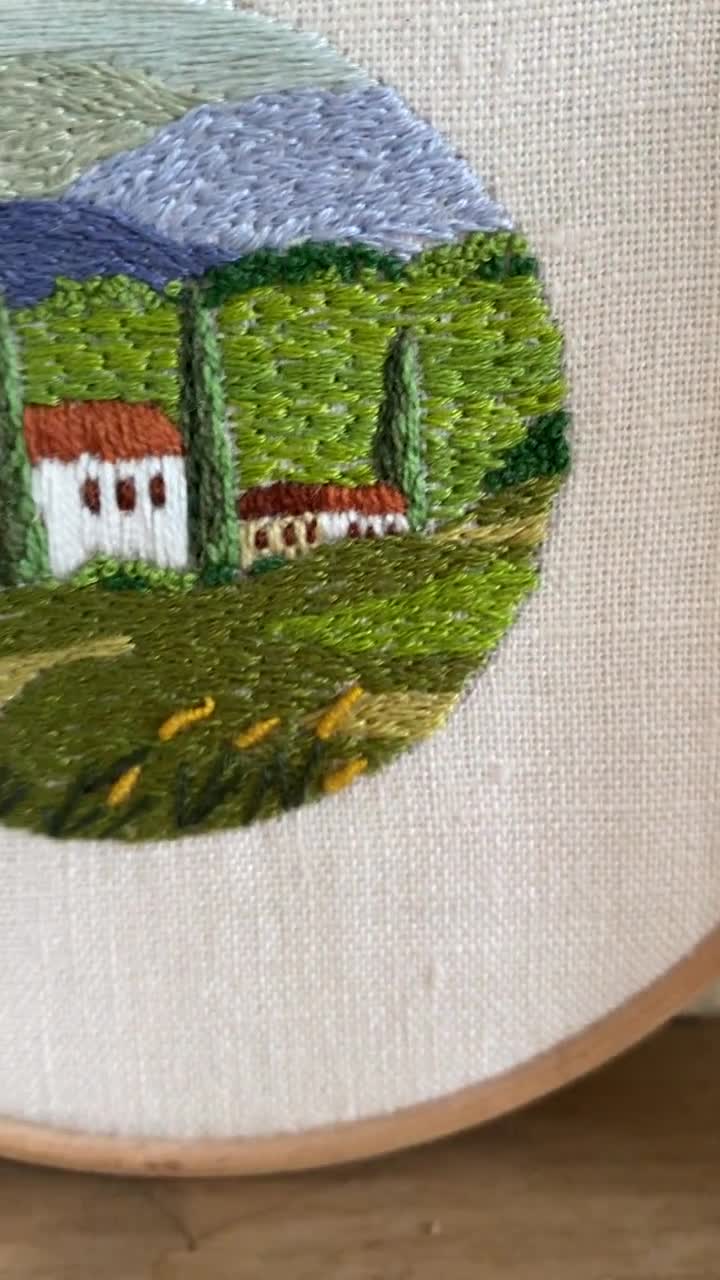 トスカーナの風景刺繍パターン：イタリアのホリデーデザイン（デジタル