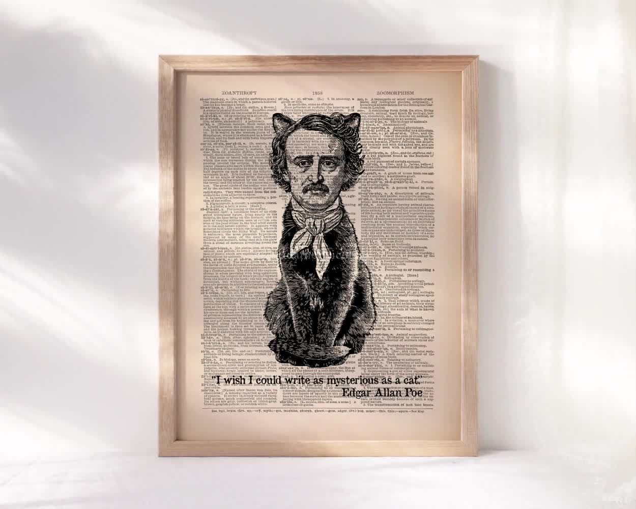 Edgar Allan Poe Art, Gothic Wall Art, Black Cat Print Literary Art Print  Gift, Gothic Poster, Funny Gift for Book Lover, Dark Academia 538