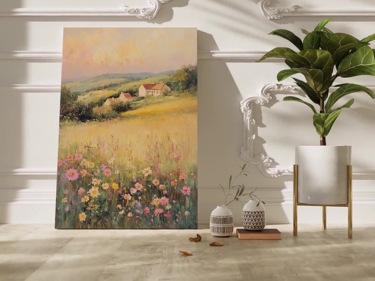 KDXAOBEI Vintage olieverfschilderij afdrukken landschap poster muur kunst canvas foto landelijke stijl voor thuis woonkamer decoratie 21x30cm (8x12in) withframe