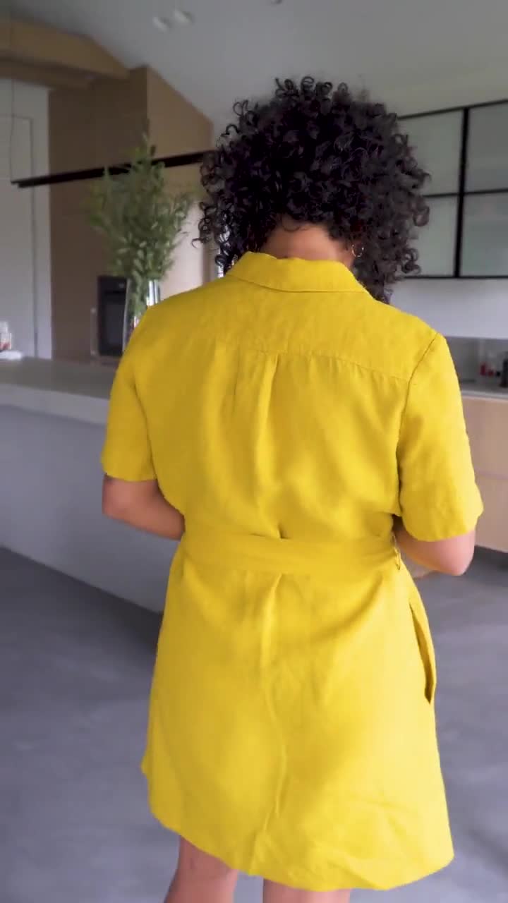 Robe Mini Jaune Moutarde Femme, Taille XL, Avec Poches, Sans Manches, Neuve Sans étiquette