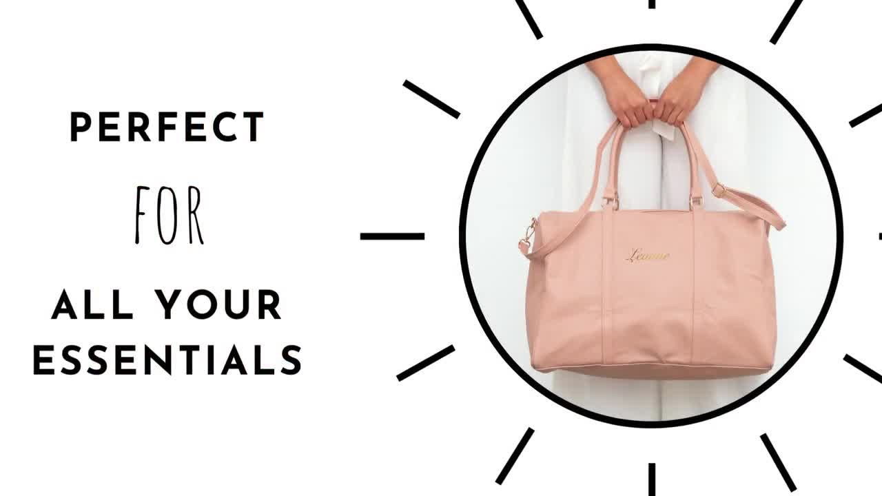 Personalized Faux Leather Weekend Bag - Pink Duffle Bag - Vegan Leather Bag  - Personalized Gift - Gift for Her - Her Birthday - Mother's Day