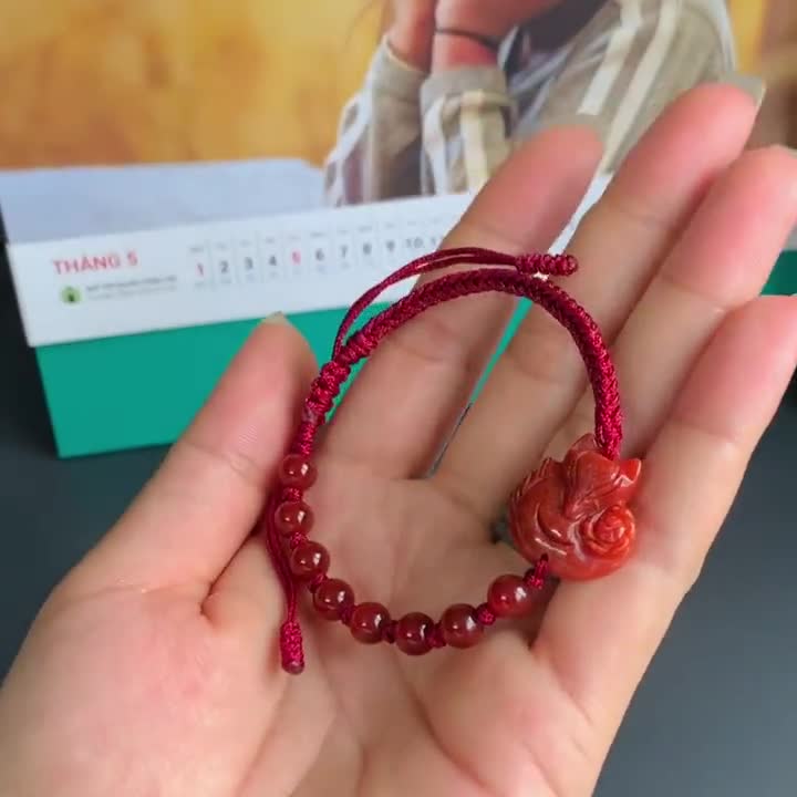 Nine-tailed Fox Natural Jade Bracelet Jade Fox, Red Jade Fox