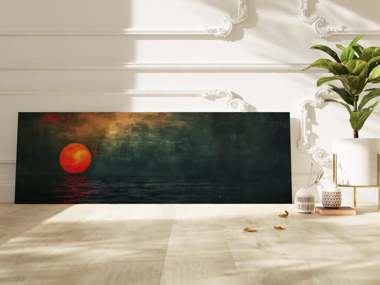 Sunset Over the Emerald Green Ocean, Seascape Wall Art Framed