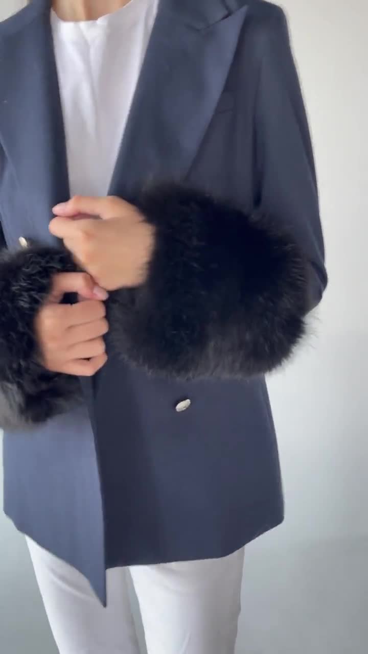 【毛皮】毛皮リング　カフス　ミックスカラー　アームウォーマー　使用毛皮赤狐狸青狐 レッドフォックスファースリーブカフス - リアルファーアーム