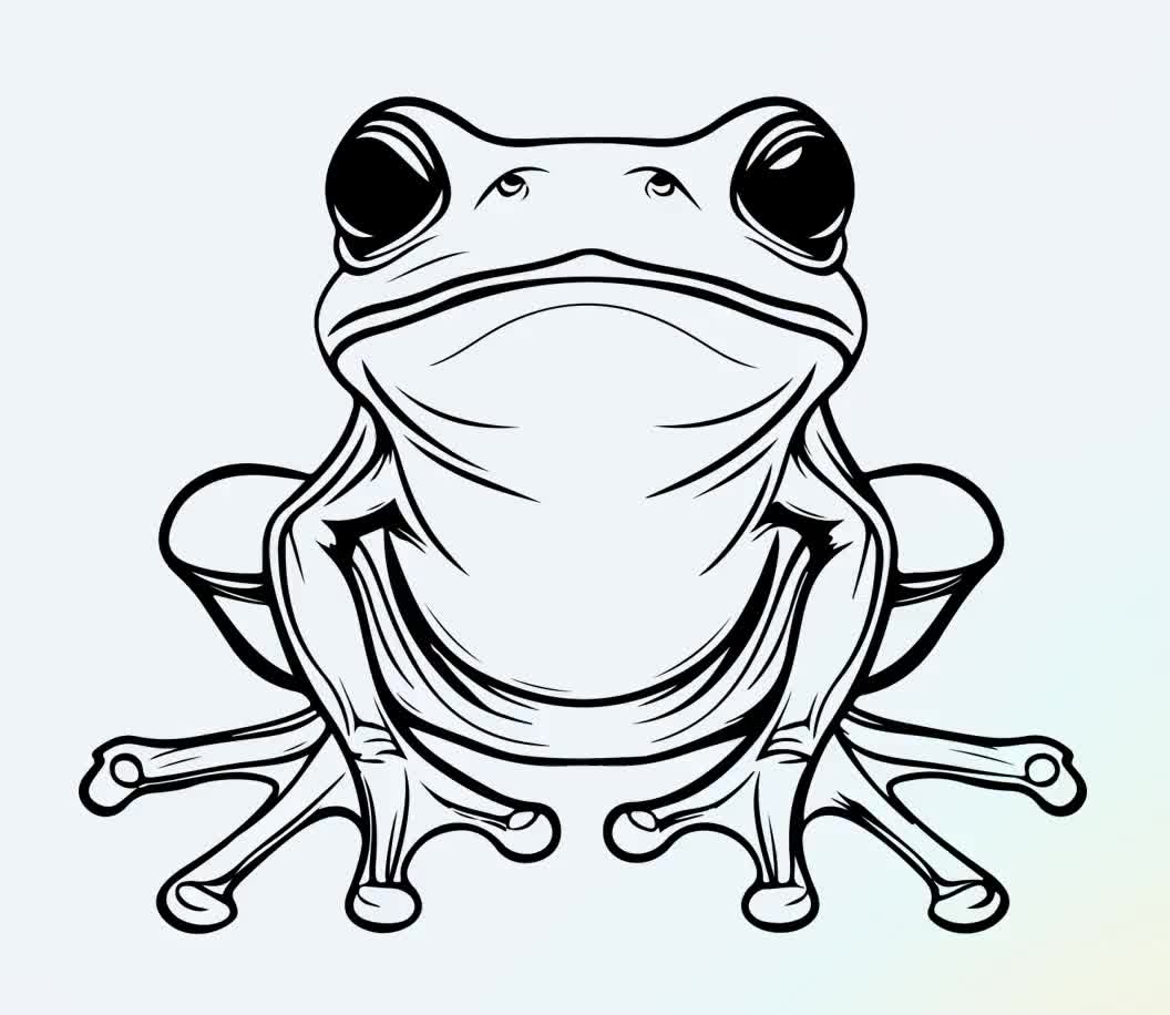 カエルの線画集 | 40匹のカエル（SVG、PNG、DXF、PDF） | かわいい