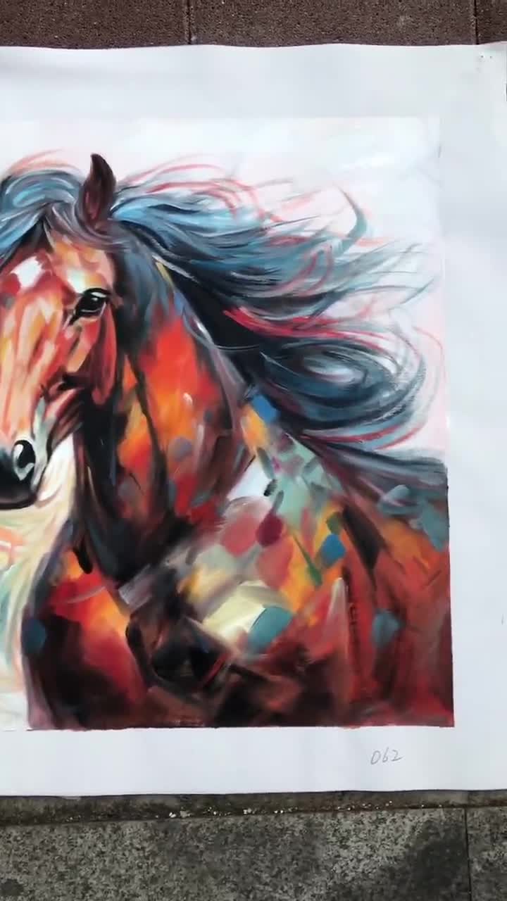 Colored Horse Oil Painting,horse Painting Original,animal Oil Art