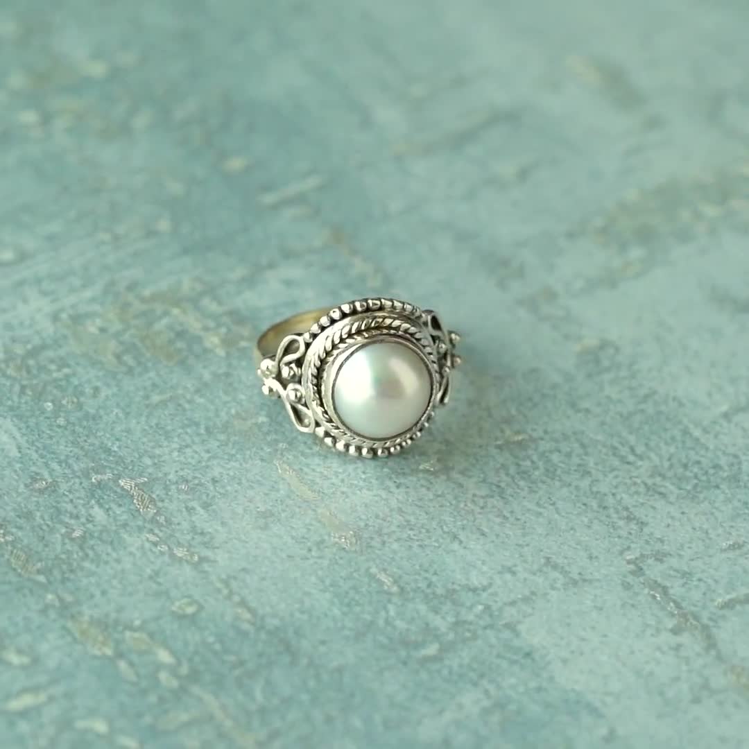 Pearl Ring, 925 Sterling Silver Ring, Round Pearl Ring, Freshwater Pearl  Ring, Ring for Women, Handmade Silver Ring, Boho Ring, Gift for Her